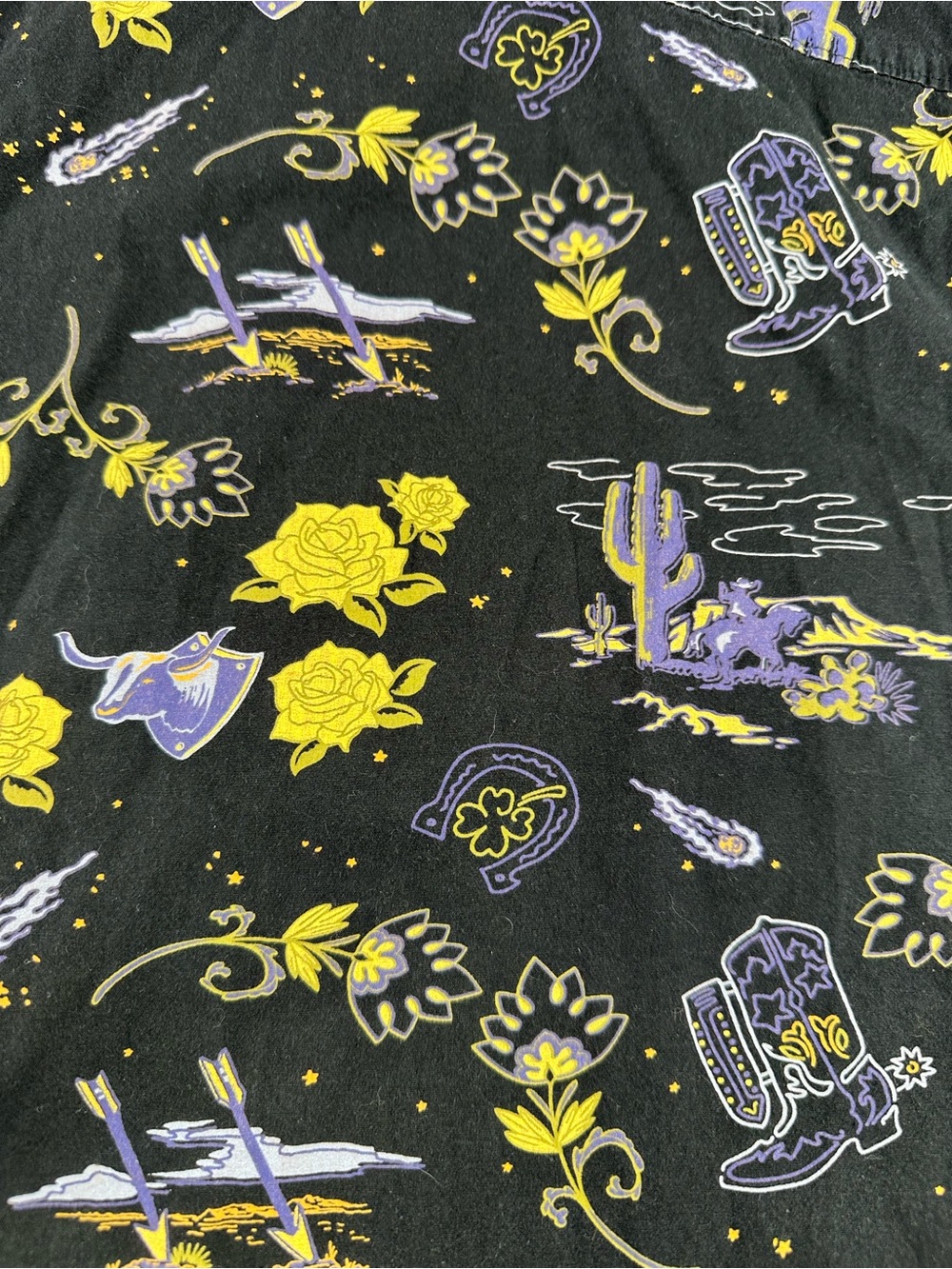 Abound Men’s Western Cowboy Rodeo Shirt Black Yellow Roses Boots M - Picture 6 of 8